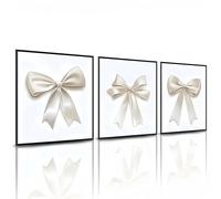 Linilioart Preppy Bow - Lot de 3 impressions sur toile beige, images esthétiques tendance pour chambre de fille, salon, sans cadre (21 x 30 cm)