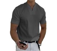 Lininco Chemises pour homme, t-shirts tendance pour homme gentleman business, fitness classique col en V t-shirts musculaires, gris foncé, M
