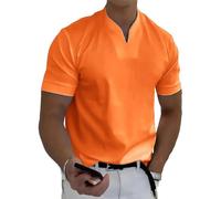 Lininco Chemises pour homme, t-shirts tendance pour homme gentleman business, fitness classique col en V t-shirts musculaires, Orange, 5XL