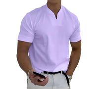 Lininco Chemises pour homme, t-shirts tendance pour homme gentleman business, fitness classique col en V t-shirts musculaires, lilas, XL