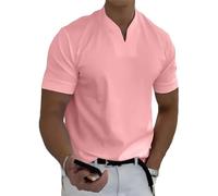 Lininco Chemises pour homme, t-shirts tendance pour homme gentleman business, fitness classique col en V t-shirts musculaires, Rose, 3XL