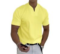 Lininco Chemises pour homme, t-shirts tendance pour homme gentleman business, fitness classique col en V t-shirts musculaires, jaune, XXL