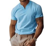 Lininco Mens Shirts, Braylen Jason Stylish T-Shirt, High Stretch Slim Fit V Neck Solid Business Fitness Tee (Blue,5TG)