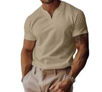 Lininco Mens Shirts, Braylen Jason Stylish T-Shirt, High Stretch Slim Fit V Neck Solid Business Fitness Tee (Khaki,TG)