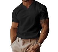 Lininco Mens Shirts, Braylen Jason Stylish T-Shirt, High Stretch Slim Fit V Neck Solid Business Fitness Tee (Black,TG)
