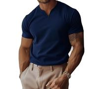 Lininco Mens Shirts, Braylen Jason Stylish T-Shirt, High Stretch Slim Fit V Neck Solid Business Fitness Tee (Navy,Grand)