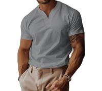 Lininco Mens Shirts, Braylen Jason Stylish T-Shirt, High Stretch Slim Fit V Neck Solid Business Fitness Tee (Gray,Grand)