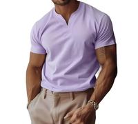 Lininco Mens Shirts, Braylen Jason Stylish T-Shirt, High Stretch Slim Fit V Neck Solid Business Fitness Tee (Purple,3TG)