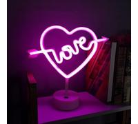 LINJIA Chat Rose Néon logo, LED néon logo avec support base lampe de table, batterie/USB néon table art deco logo pour la Fête de la salle (Poudre de Cupidon)