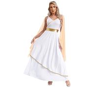 Linjinx Déguisement Romaine Femme Costume Togue Grecque Ancienne Robe Médiévale Déesse Grecque Col V sans Manche Costume Athena Costume Halloween Carnaval S-4XL Champagne S