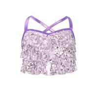 Linjinx Enfant Fille Haut Danse Paillette Crop Top Danse Moderne Jazz Débardeur Gymnastique Gilet Danse sans Manches Tenue Danse Latine Jazz Costume Spectacle 5-16 Ans Violet Clair 5-6 Ans