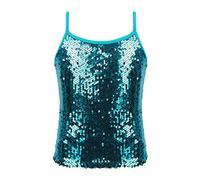 Linjinx Enfant Fille Hauts de Danse Paillettes Gilet Débardeur sans Manches Crop Top Sport Gymnastique T-Shirt Yoga Ballet Costume Danse Disco Dancewear 5-16 Ans lac Bleu 7-8 Ans