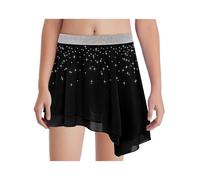 Linjinx Enfant Fille Jupe Patinage Artistique Courte Jupette Danse Classique Asymétrique Jupe Portefeuille de Ballet en Mousseline de Soie Dancewear 5-16 Ans Noir 11-12 Ans