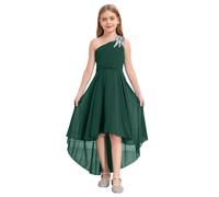 Linjinx Enfant Fille Robe de Carnaval Princesse à Perles Une Épaule Robe Demoiselle d'honneur Robe Soirée Mariage Cérémonie Robe de Fête Bal 6-16 Ans armée Verte 11-12 Ans