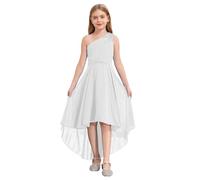 Linjinx Enfant Fille Robe de Carnaval Princesse à Perles Une Épaule Robe Demoiselle d'honneur Robe Soirée Mariage Cérémonie Robe de Fête Bal 6-16 Ans Ivoire 11-12 Ans