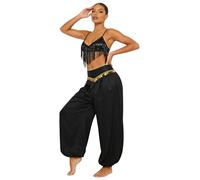 Linjinx Femme Belly Dance Dancewear Performance Dancewear Belly Danse Brassière Jupe De Danse Princesse Arabe Robe Tango Et Samba Carnaval Noir XXL