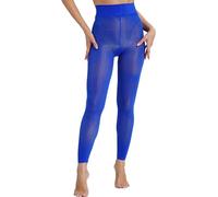 Linjinx Femme Collant sans Pieds Bas de Pyjama Sexy sous-vêtements de Nuit Transparente Bodystocking Extensible Taille Haute Legging Pantalons Moulant Bleu Taille Unique