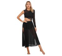 Linjinx Femme Robe Danse Classique Une Epaule Manches Longues Robe Danse Latine Salsa Salon Rumba Justaucorps Danse Ballet Dancewear S-XXL Noir S