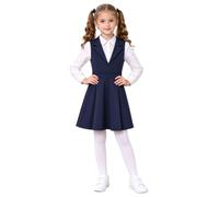 Linjinx Fille Uniforme Scolaire Britannique Robe d'uniforme D'École Tenue | Retour À L'École,Sans Manches,Robe Revers Découpé,Respirant,Style Préppy,Col Rond,Doux Pour La Peau,Jupes Plissées,Party
