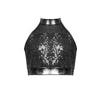 Linjinx Haut Danse Paillettes Enfant Fille Crop Top Danse Moderne Hip-hop Jazz Débardeur Gymnastique Gilet Danse Latine Jazz Rumba Salsa Valse Tango Dancewear 5-16 Ans Noir 5-6 Ans