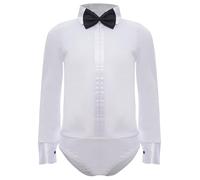 Linjinx Justaucorps Danse Latine Enfant Garçon Tenues de Gymnastique Manche Longue Léotard Danse Latine Jazz Tango Bodysuit Combinaison Patinage Artistique 5-16 ans Blanc 7-8 ans