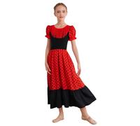 Linjinx Robe Flamenco Rouge Enfant Fille Déguisement Flamenco Sevillane Cosplay Fête Carnaval Halloween Costume de Danse Espagnole Compétition Dancewear 5-16 Ans Rouge 7-8 Ans