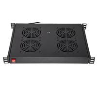 LINK étagère pour armoires Rack LKFAN4R avec 4 Ventilateurs système de Ventilation Universel avec Thermostat intégré en Acier Noir RAL9005 Dimensions 48,5x33x4,4 cm Compatible 19 Pouces