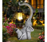 Linkax Statue de Jardin Exterieur d'éléphant, Deco Sculptures Solaire Lampe Éléphants Lumière, Idee Cadeau Maman Femme Homme Anniversaire Maison Balcon Terrasse Decoration, Gris