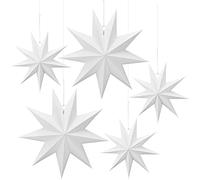 Linkbro Lot de 5 étoiles en Papier Blanc, 30 cm x 3 + 45 cm x 2, étoiles Pliantes de Noël en Papier pour décoration de Noël, 9 Dents d'étoiles de Noël pour Chambre fenêtre