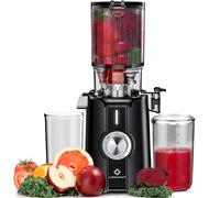 LINKChef SJ-051-EU-BL Extracteur de jus lent Centrifugeuse - CE Certifié 200W Puissance 1.2L Grande capacité Deux plateaux d'alimentation Légumes prêts à l'emploi - Noir