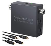 LiNKFOR 192KHz Bidirectionnel Coaxial-Optique Convertisseur Métal avec 1X2 Optique Toslink SPDIF Splitter DTS Dolby AC3 avec Câble Optique/Coaxial Audio Numérique Commutateur pour HDTV PS4 SoundBar