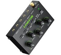 LiNKFOR Mixer Stéréo 3.5mm 4 Canaux avec Préamplificateur Table de Mixage Mini avec Contrôle Volume Doré Câbles et Alimentation Inclus