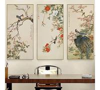 LINKGIN Home Style Chinois Fleurs Oiseau Chant Sur Fleur De Prunier Toile Peinture Affiches Impressions Mur Art Grand Beauté Photos Bureau Décor 100x50cmx3pcs Sans cadre