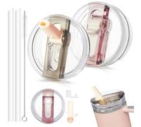 Linkgood Lot de 2 couvercles anti-fuite pour tasse Stanley, 100 ml, avec 2 pailles et 1 brosse à paille - Couvercles de rechange compatibles avec les accessoires Stanley Cup - Réutilisables - Pour