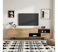 LINKHOO Armoire Basse pour TV, Plusieurs Fonctions de Rangement, Panneau de Particules Couleur Bois, Espace de Rangement Ouvert avec Compartiments en échelle, Peut accueillir jusqu'à 70 Pouces de TV