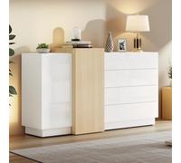 LINKHOO Armoire Blanche, Buffet Blanc Brillant, de Salle à Manger Moderne avec Espace de Rangement, de Rangement Moderne Minimaliste Couleur Bois