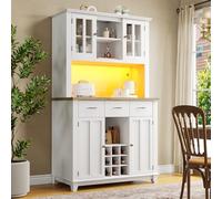 LINKHOO Armoire de Cuisine, Armoire vitrine Haute Buffet de Cuisine, avec étagères réglables, Buffet avec éclairage LED, tiroirs Blanc, 106 × 40 × 179.9 cm