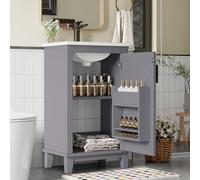 LINKHOO Armoire de Salle de Bain au Sol, Dessus de vanité, Peinture complète, étagères de Porte, étagères réglables, évier en céramique intégré, adapté aux Petits espaces, 51x34x83 cm, Gris