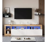 LINKHOO Armoire TV Moderne, pour téléviseur jusqu'à 80 Pouces, Espace de Rangement Ouvert avec Lampe de contrôle LED, adapté à l'armoire de Salon, Cadre en Bois d'origine, Porte d'armoire Blanche