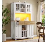 LINKHOO Armoire vitrine Haute Buffet de Cuisine, avec étagères réglables, Buffet avec éclairage LED, tiroirs Couleur Bois, 106 × 40 × 179.9 cm