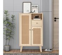 LINKHOO Buffet Aspect Bois, Armoire d'angle, Commode, Armoire sur Pied, avec Grand Espace, 2 Portes en rotin, 1 tiroir, Charge maximale 60kg, 60 * 40 * 101 cm, chêne