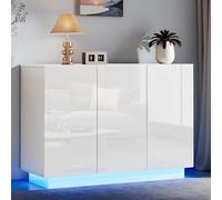 LINKHOO Buffet Salle a Manger, Armoire Salle à Manger Haute Brillance Ouverte et fermée, Sideboard Blanc, Socle lumière LED, Commode Foyer Armoire 120 * 40 * 75CM