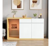 LINKHOO Buffet Salle A Manger, LED Sideboard Largeur 120 cm, Sideboard Multifonctionnel,Commode 2 Portes, 2 tiroirs, bahut avec éclairage LED