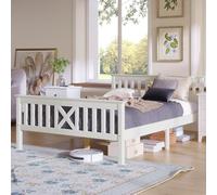 LINKHOO Cadre de lit Double, en Bois Massif avec sommier à Lattes et tête de lit, pour Enfant, 140 x 200 cm, Blanc
