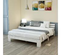 LINKHOO Cadre de lit en Bois Double, avec tête de lit et sommier à Lattes, Bois Massif Peut être utilisé comme lit en pin, 140 x 200 cm, Blanc