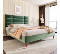 LINKHOO Cadre de lit rembourré Double, avec sommier à Lattes, avec tête de lit, pour Adultes et Adolescents, en Velours(Matelas Non Inclus), 140x200cm, Gris