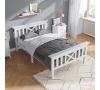 LINKHOO Cadre de lit Simple, en Bois Massif avec sommier à Lattes et tête de lit, pour Enfant,Blanc (90X200)