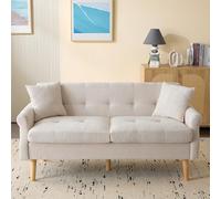 LINKHOO canapé rembourré Double, Design Moderne, Meubles rembourrés, Tissu Chenille, avec de Gros Coussins, adapté pour Le Salon, la Chambre, l'appartement, Beige