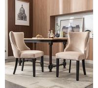 LINKHOO Chaise à 4 Pieds, Lot de 2, en Velours, avec capitonnage à Boutons, Structure en Bois Massif, Beige