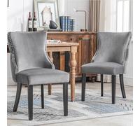 LINKHOO Chaise à 4 Pieds, Lot de 2, en Velours, avec capitonnage à Boutons, Structure en Bois Massif, Gris